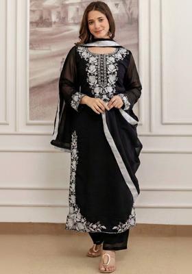 Black Embroidered Georgette Kurta Set