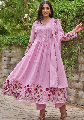 Pink Embroidered Silk Kurta Set
