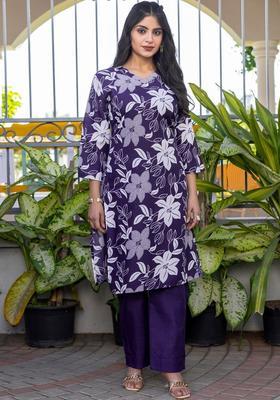 Purple Printed Cotton Kurta Set