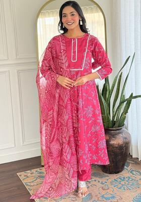Pink Printed Viscose Kurta Set