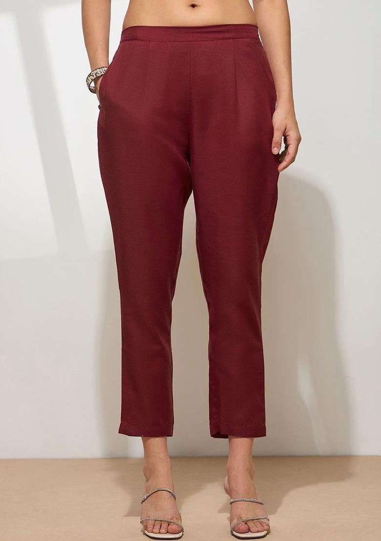 Maroon Embroidered Cotton Kurta Set - Indya