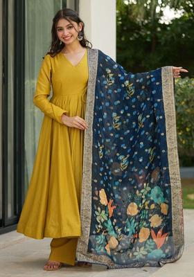 Mustard Solid Viscose Kurta Set