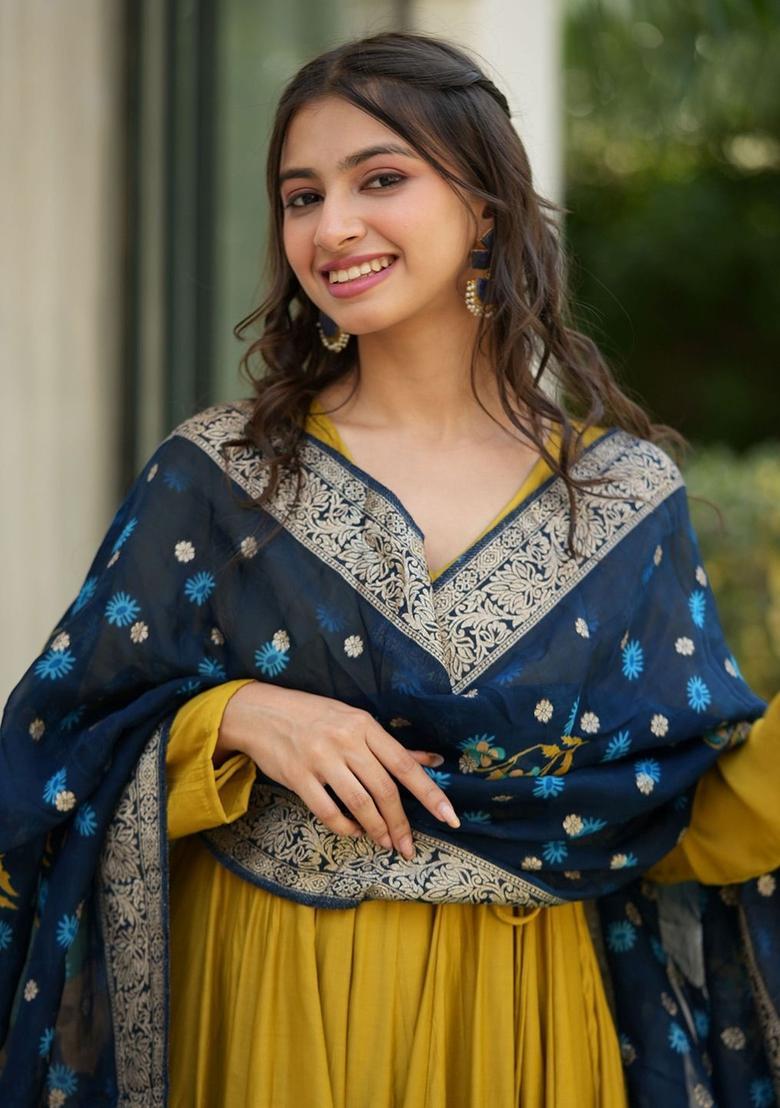 Mustard Solid Viscose Kurta Set - Indya