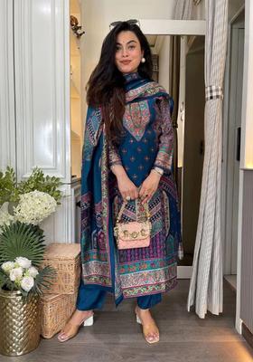 Teal Printed Viscose Kurta Set