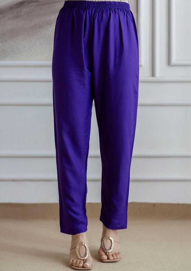 Purple Printed Viscose Kurta Set - Indya