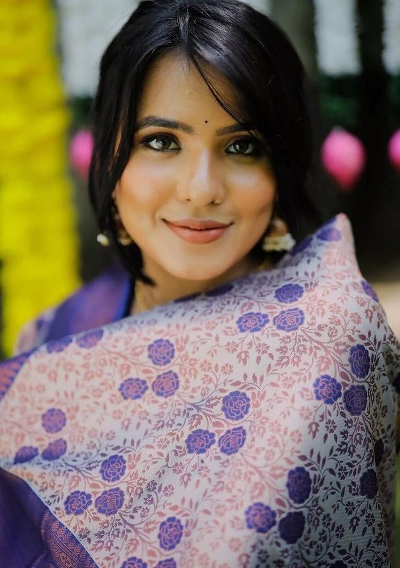 Blue Printed Silk Kurta Set - Indya