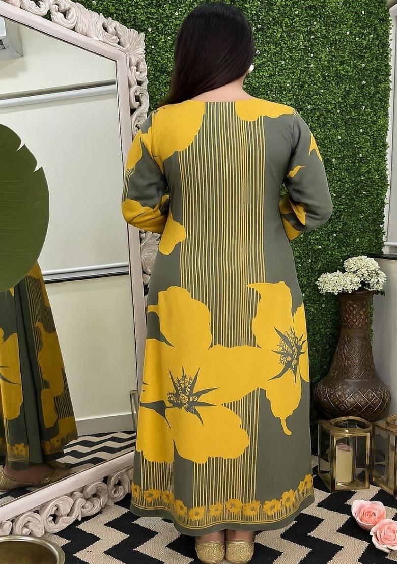 Yellow Printed Viscose Kurta Set - Indya