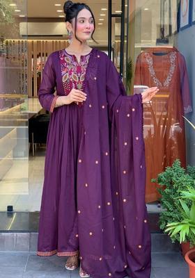 Purple Embroidered Silk Kurta Set