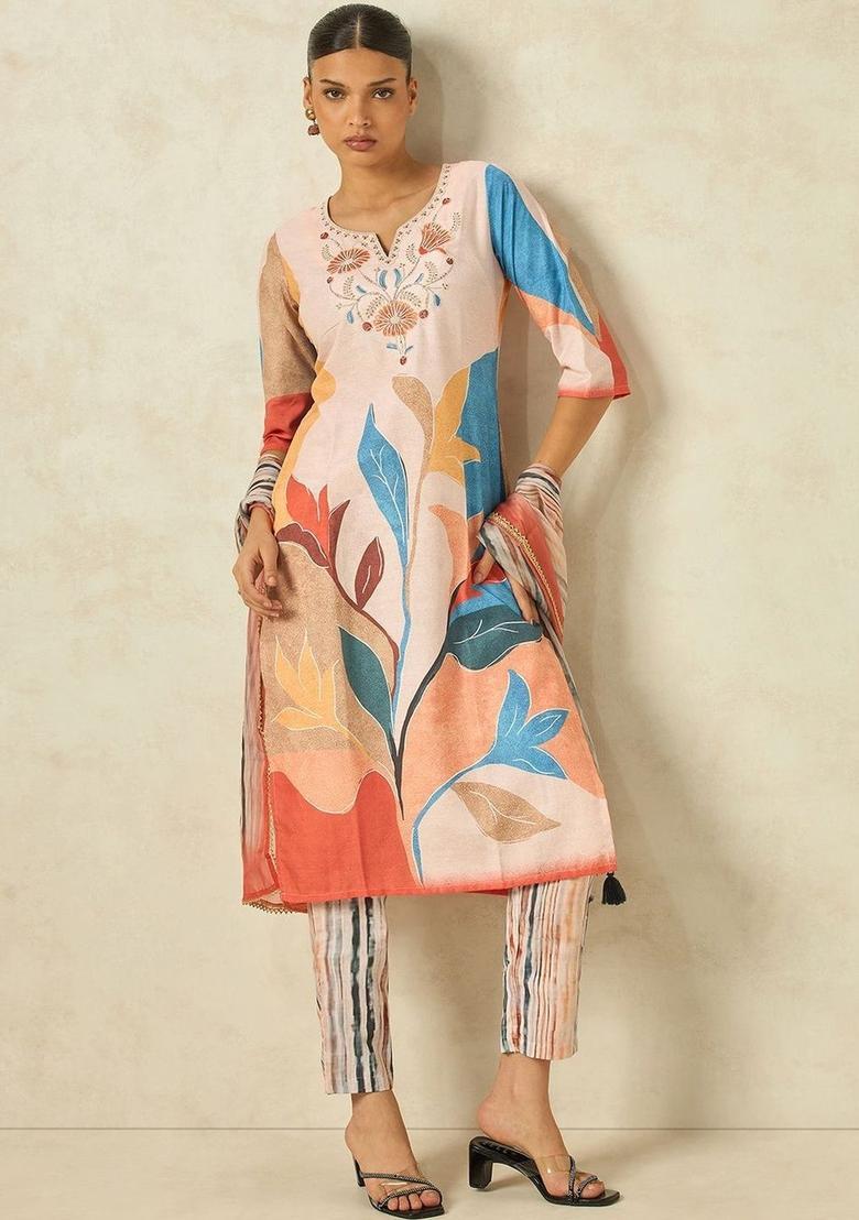 Multi Printed Cotton Kurta Set - Indya