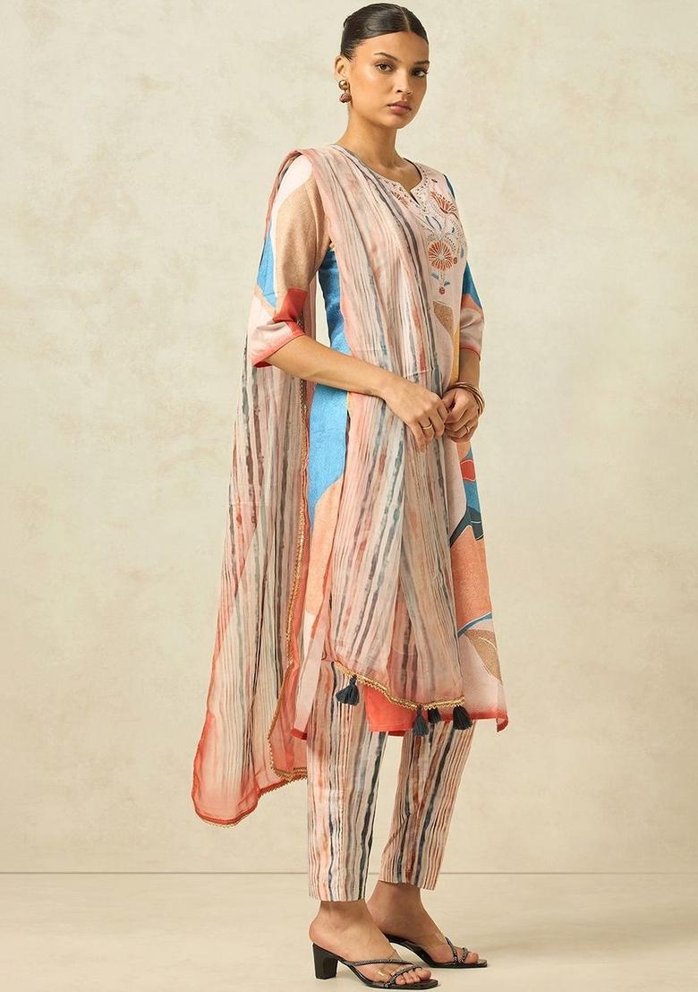 Multi Printed Cotton Kurta Set - Indya