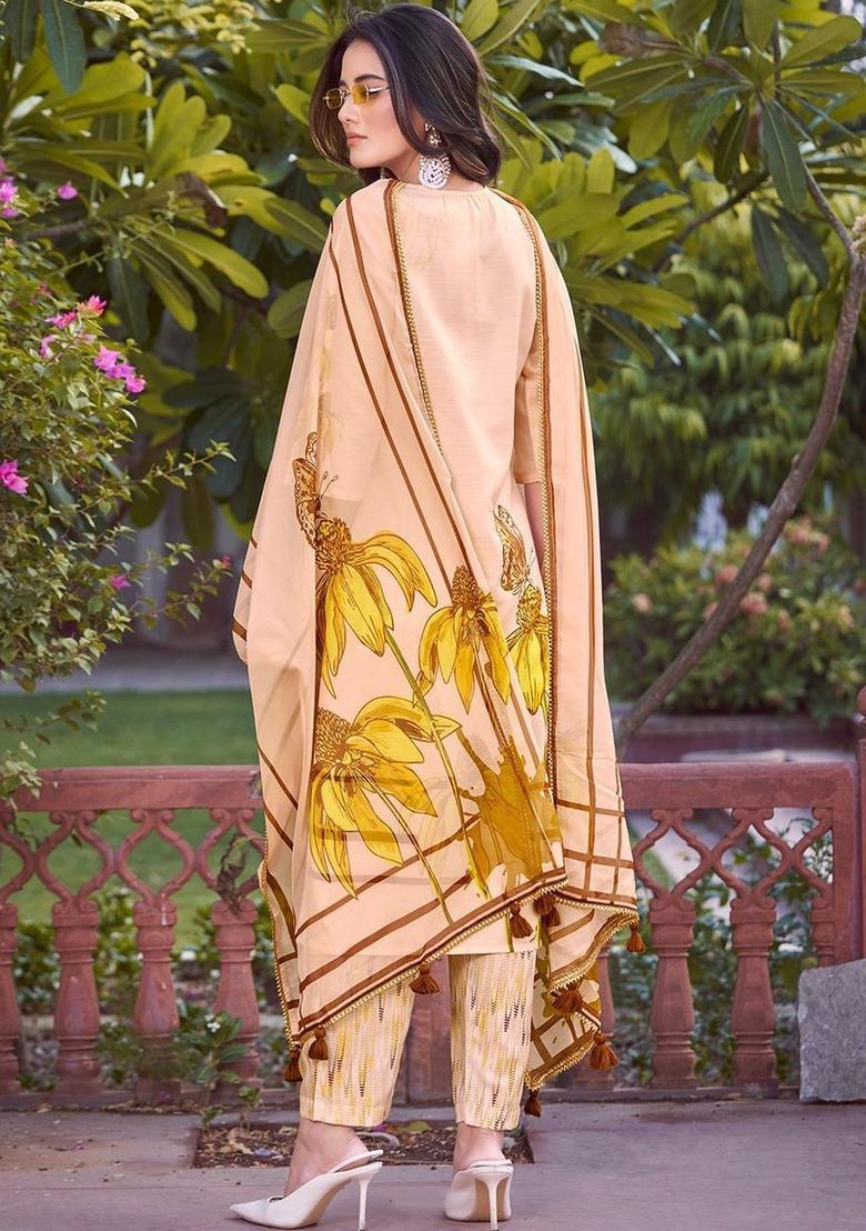 Peach Printed Cotton Kurta Set - Indya
