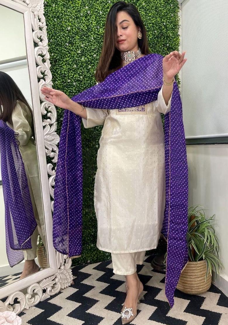 Off White Solid Viscose Kurta Set - Indya