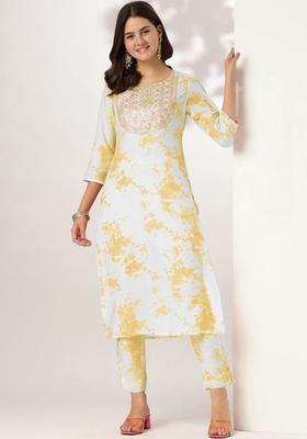 Yellow Dyed Silk Kurta Set