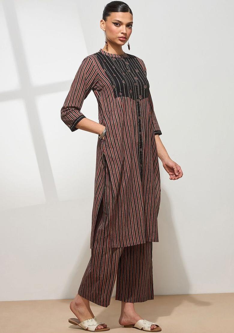 Multi Striped Cotton Kurta Set - Indya