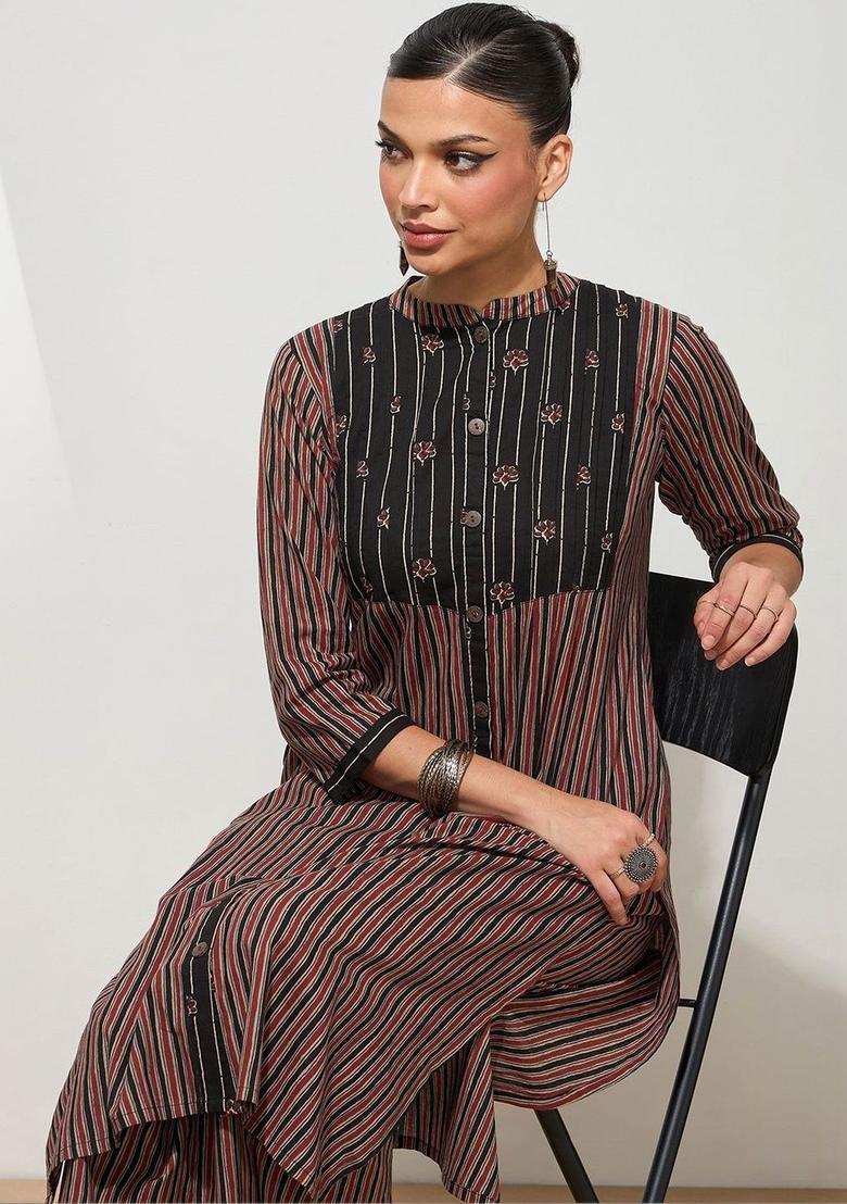 Multi Striped Cotton Kurta Set - Indya