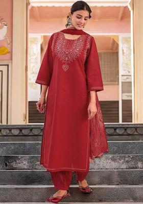 Red Yoke Design Viscose Kurta Set