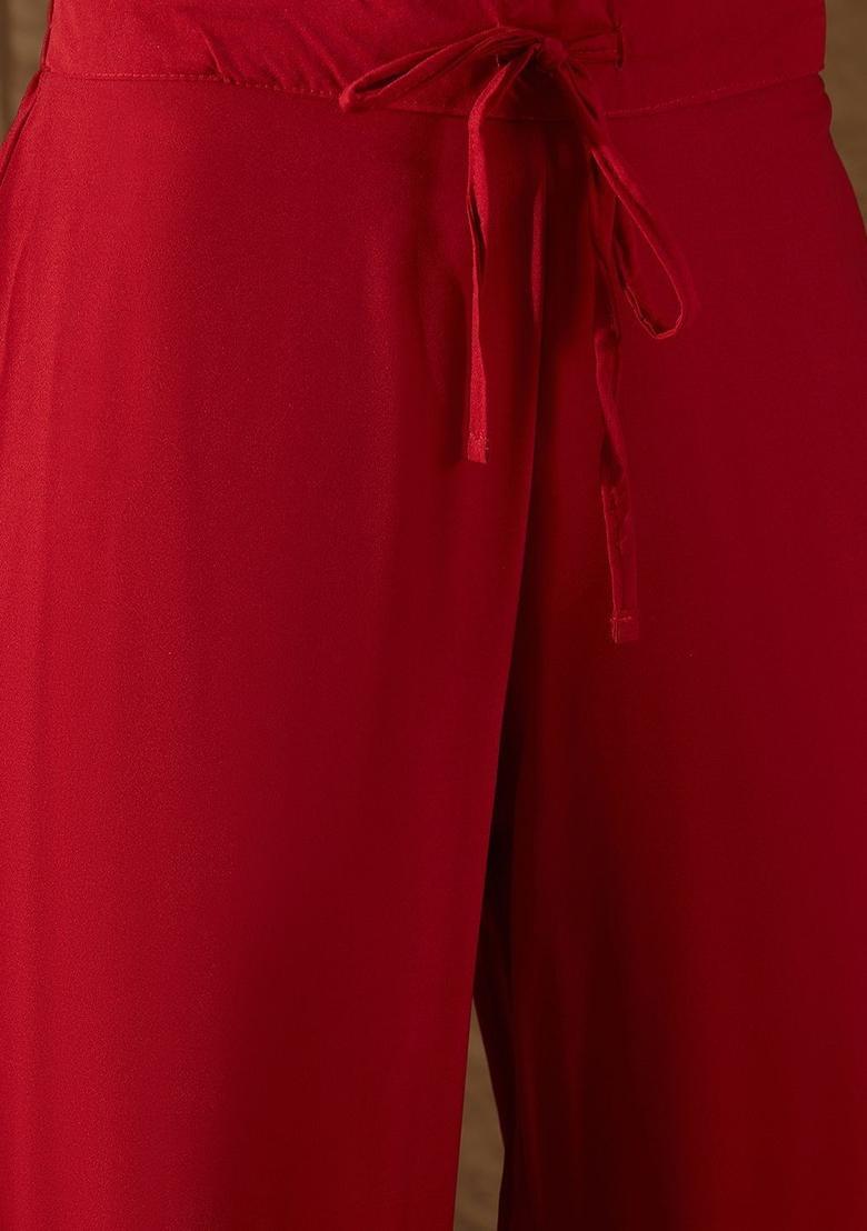 Maroon Embroidered Georgette Kurta Set - Indya