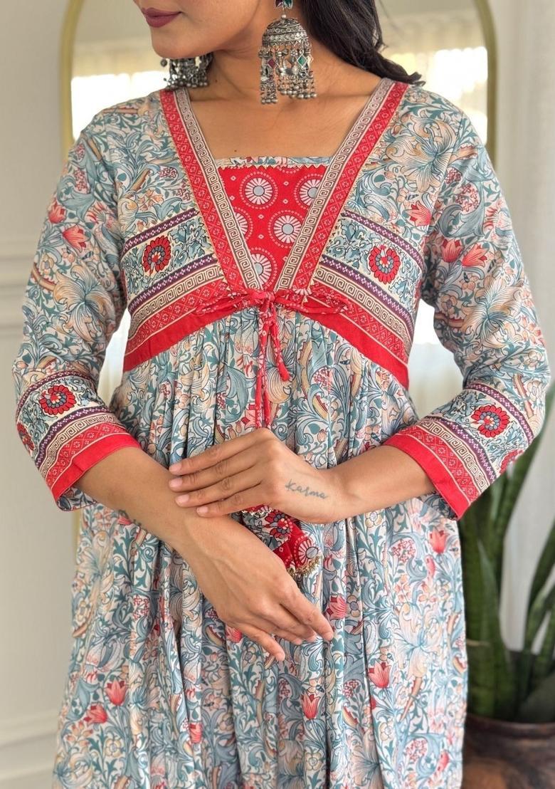Blue Printed Viscose Kurta Set - Indya