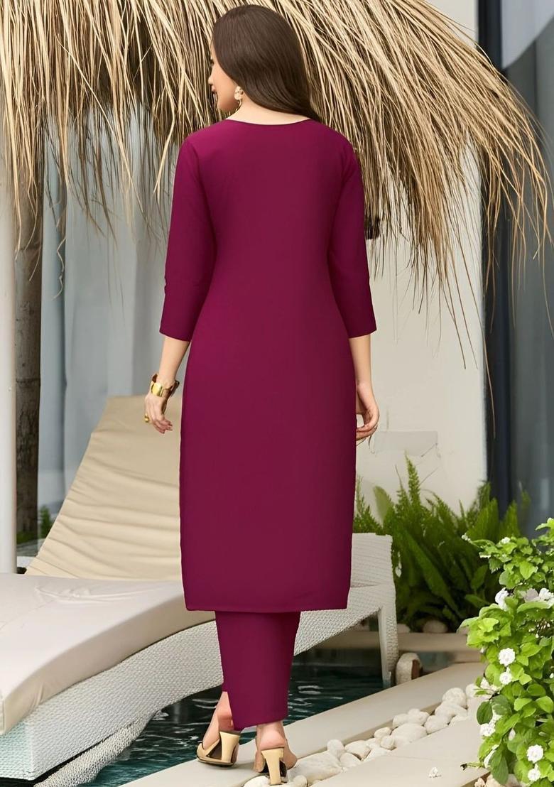 Maroon Yoke Design Viscose Kurta Set - Indya