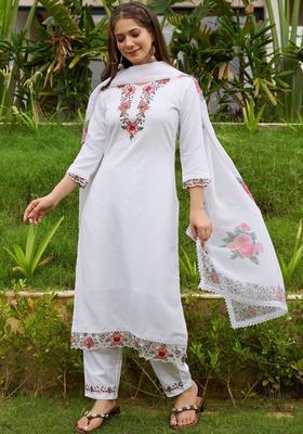 White Embroidered Viscose Kurta Set