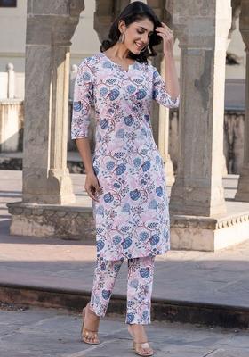 White Printed Cotton Kurta Set