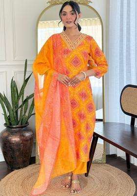 Yellow Printed Viscose Kurta Set