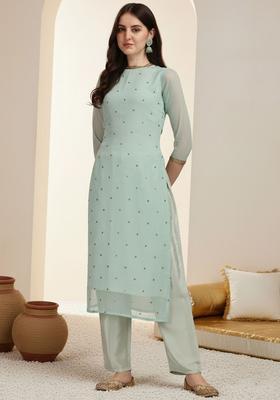 Sea Green Solid Georgette Kurta Set