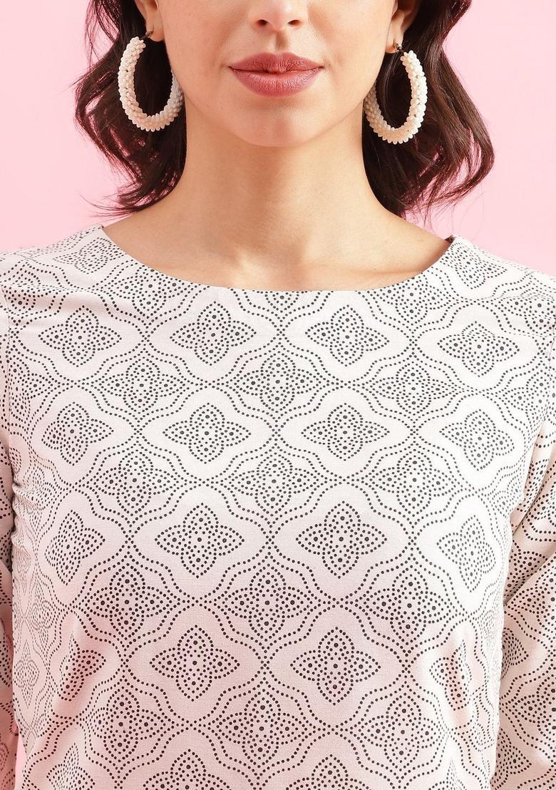 Off White Printed Cotton Kurta Set - Indya