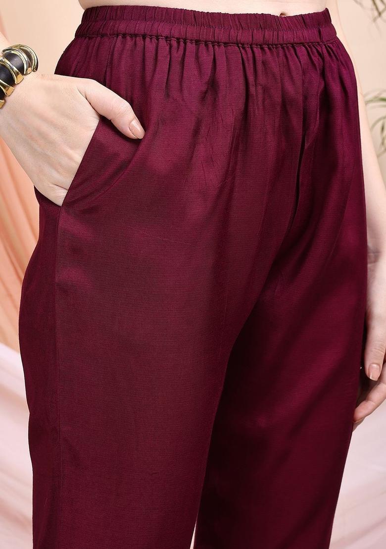 Purple Printed Silk Kurta Set - Indya