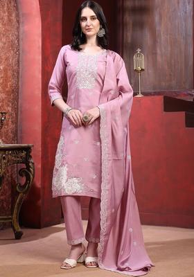 Pink Embroidered Silk Kurta Set