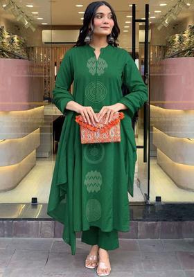 Green Printed Viscose Kurta Set