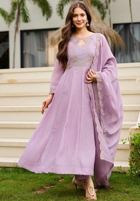 Lavender Embroidered Silk Kurta Set