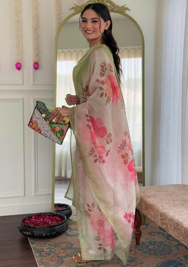 Olive Embroidered Viscose Kurta Set - Indya