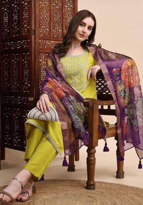 Green Embroidered Silk Kurta Set