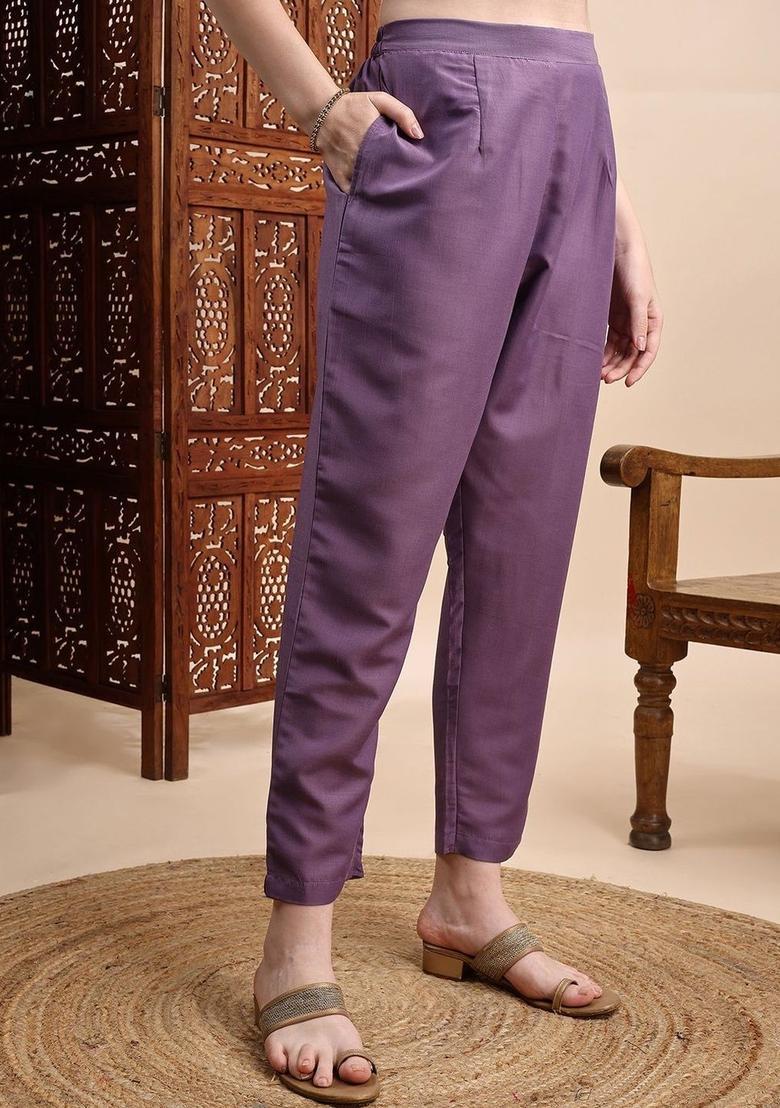 Lavender Embroidered Silk Kurta Set - Indya