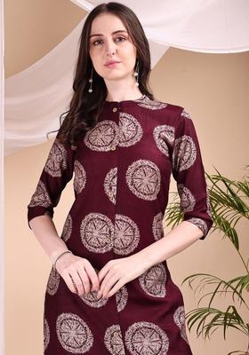 Magenta Printed Silk Kurta Set