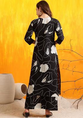 Black Printed Cotton Kurta Set