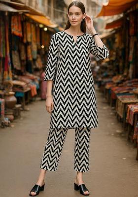 Black Printed Cotton Kurta Set