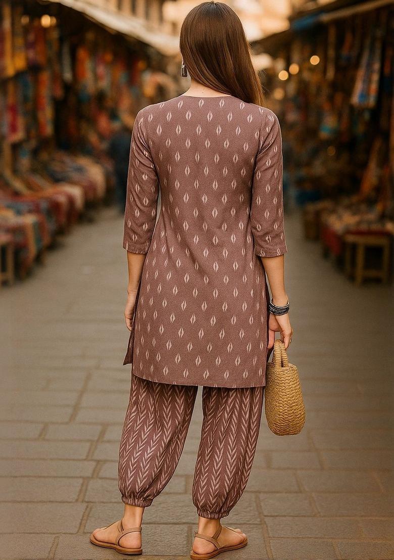 Peach Printed Cotton Kurta Set - Indya
