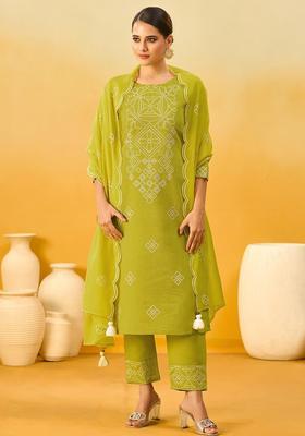 Yellow Embroidered Silk Kurta Set