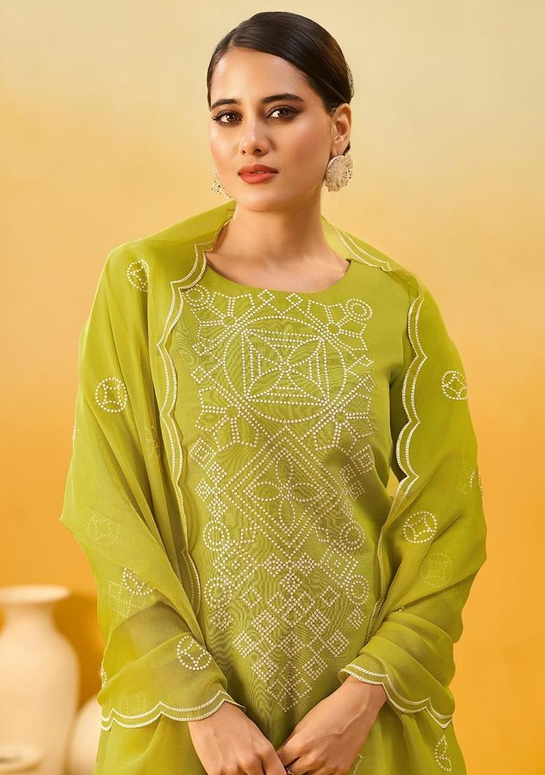 Yellow Embroidered Silk Kurta Set - Indya