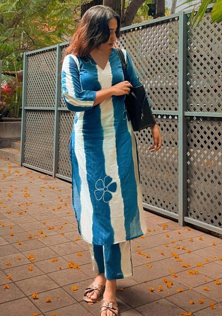 Blue Printed Viscose Kurta Set - Indya