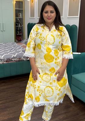 Yellow Printed Cotton Kurta Set