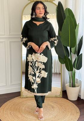 Green Printed Viscose Kurta Set