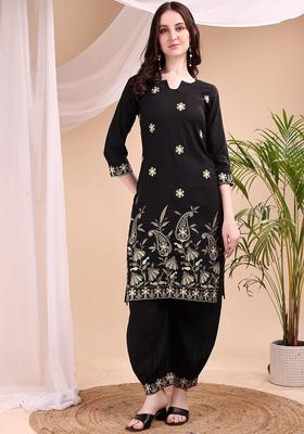Black Printed Viscose Kurta Set
