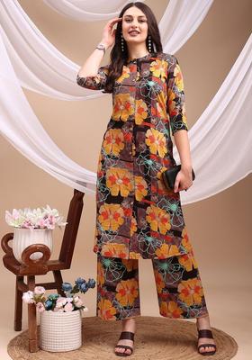 Mustard Printed Viscose Kurta Set