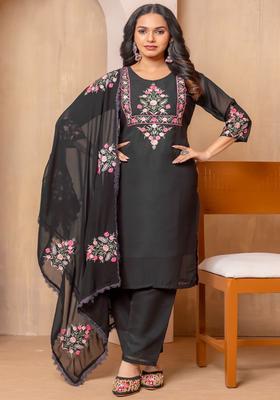 Black Yoke Design Georgette Kurta Set