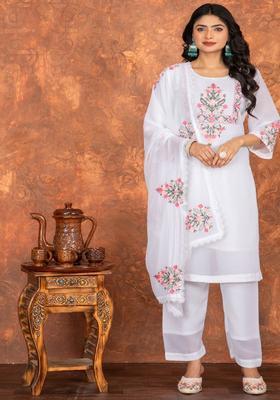 White Embroidered Georgette Kurta Set