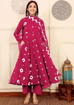 Pink Printed Viscose Kurta Set