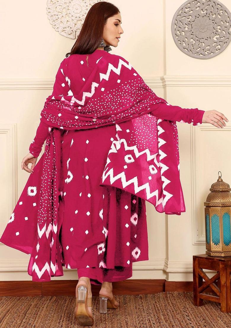 Pink Printed Viscose Kurta Set - Indya
